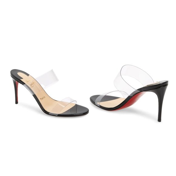 ❌SOLD❌Christian Louboutin Just Nothing 85 Slide Sandals Patent Leather PVC Mule - Picture 2 of 12